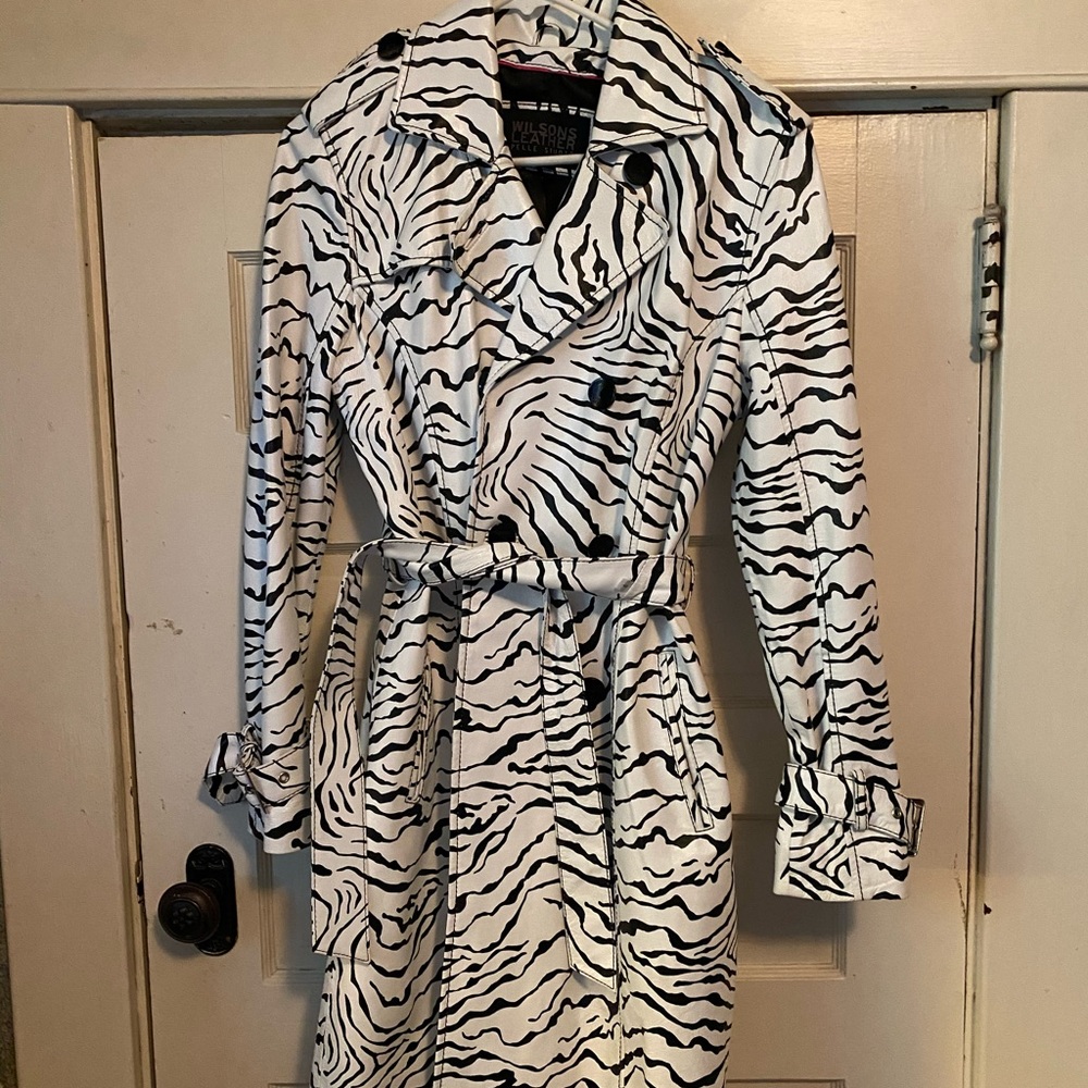 Wilson’s Pelle leather zebra long belted jacket Sm